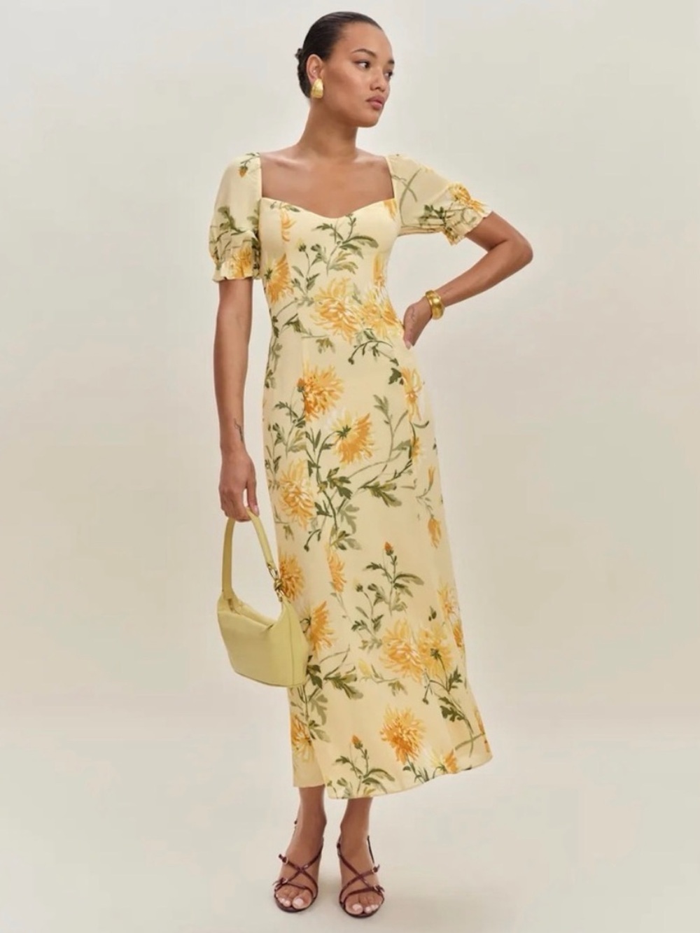 Reformation Gloria Yellow Floral Maxi Dress Size 4